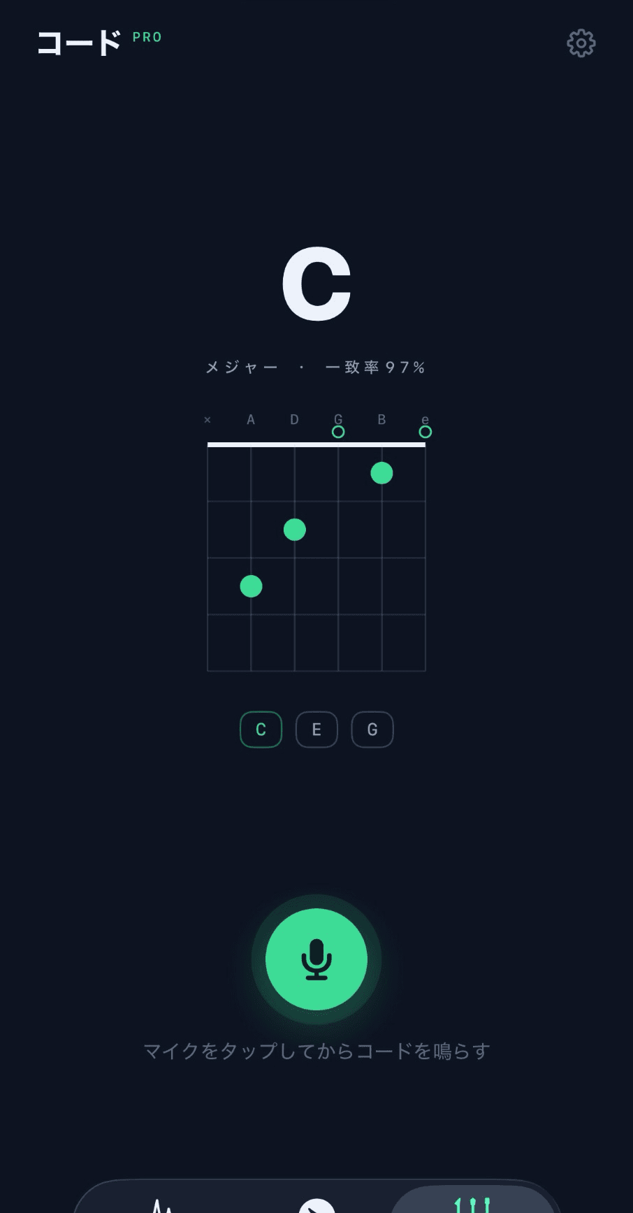 Tonarlyのコードタブ。Eメジャーとギターの指板図